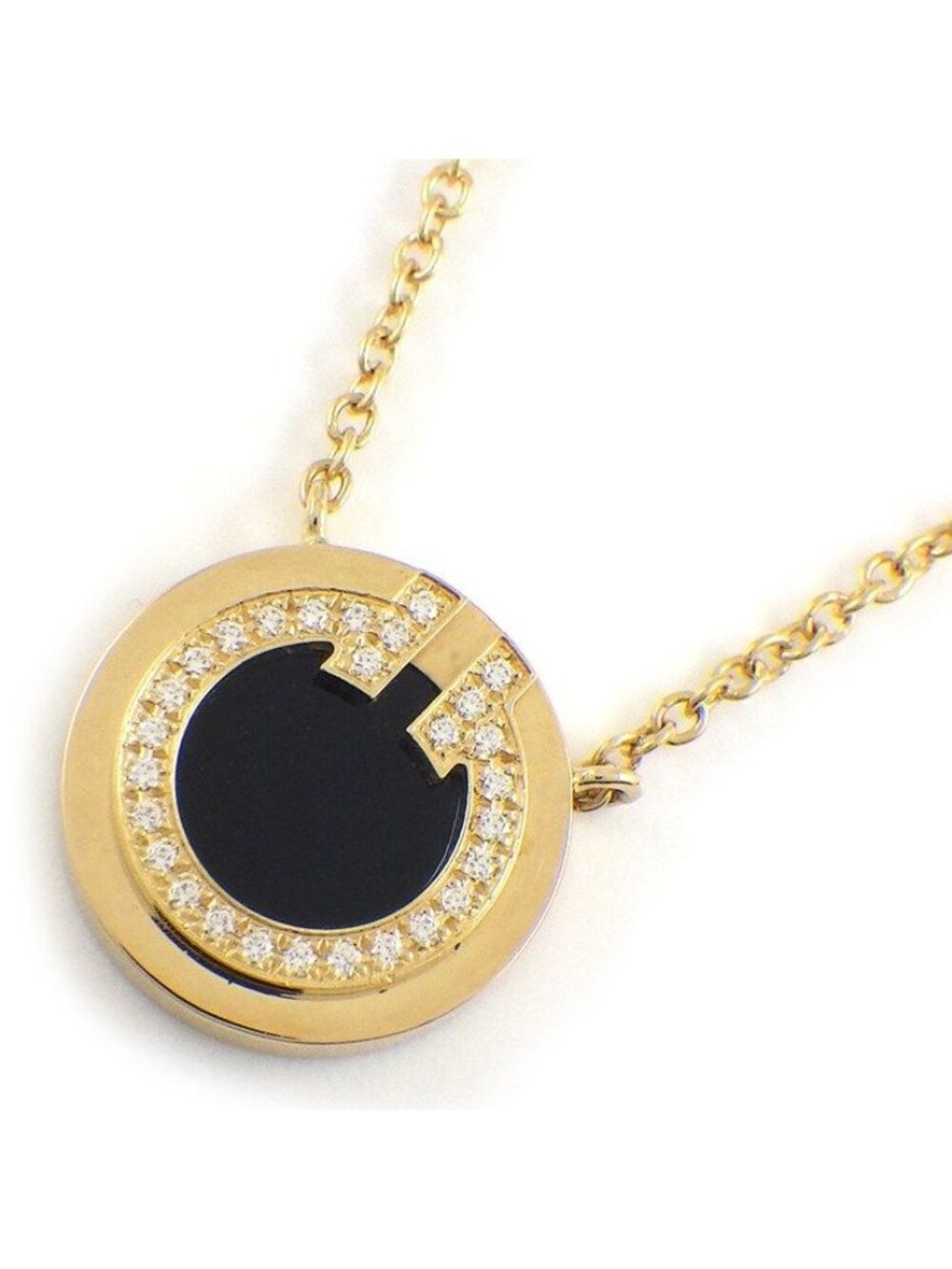 Tiffany & Co Necklace T Toe Circle Onyx Diamond 18k Yellow Gold